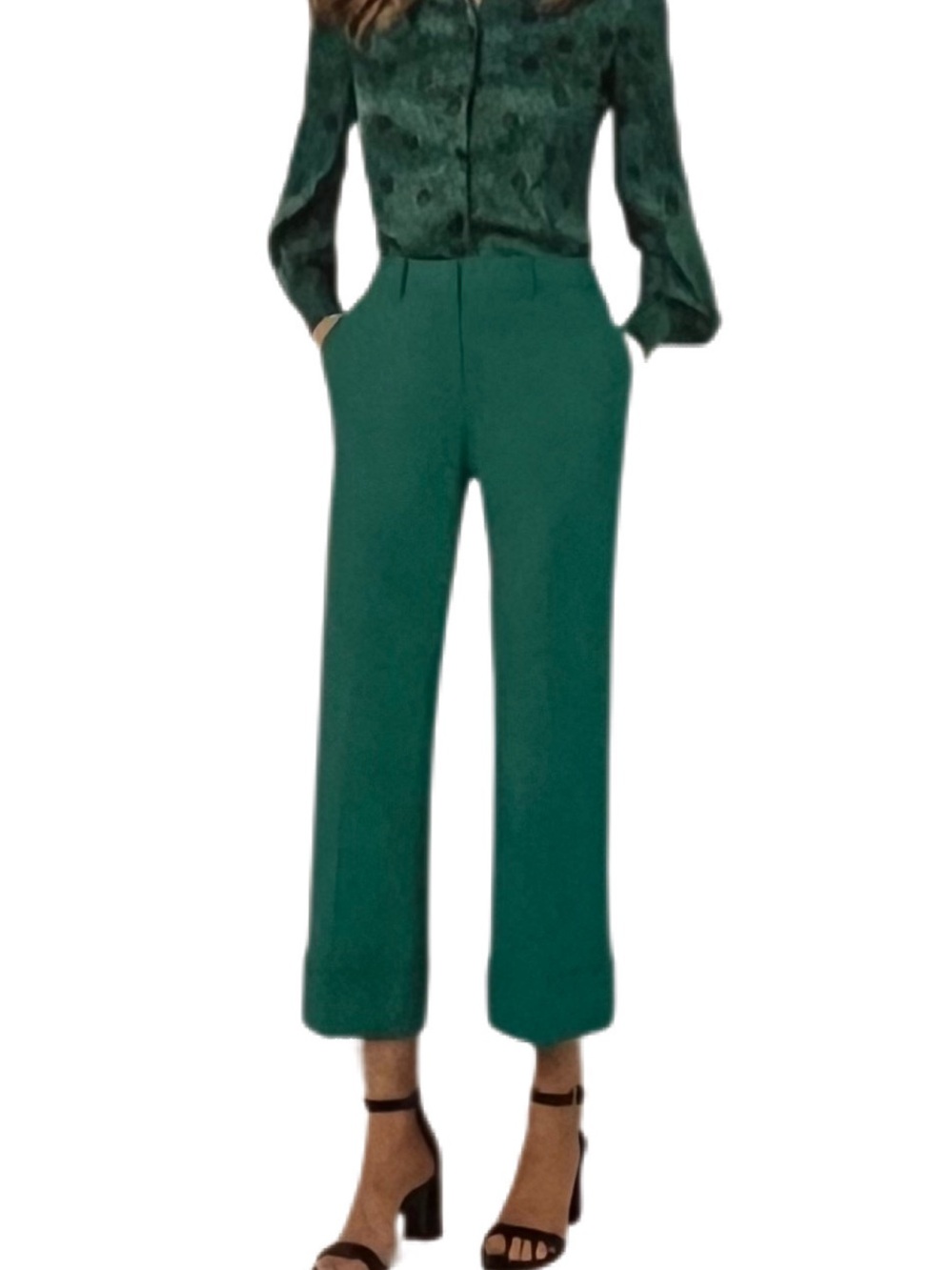 Etcetera Jelly Bean Green High-Rise Wide Leg Cropped Cuffed Pants, NWOT